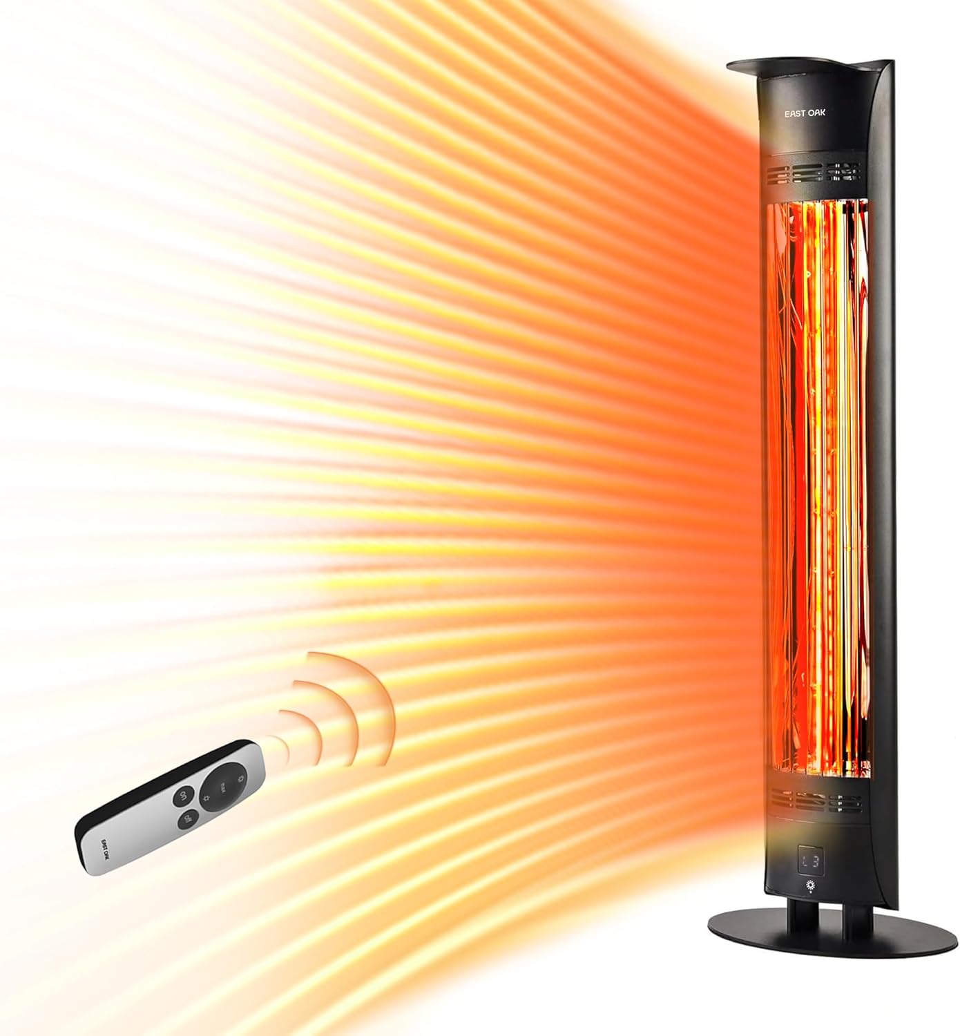 EAST OAK Outdoor Indoor Patio Heater, 1500W Electric Infrared Heater with Tip-Over & Overheat Protection, 24H Timer, Remote, IP65 Waterproof Portable Radiant Tower Heater for Garage, Decks, Backyard