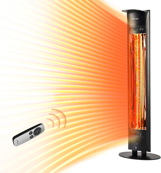 EAST OAK Outdoor Indoor Patio Heater, 1500W Electric Infrared Heater with Tip-Over & Overheat Protection, 24H Timer, Remote, IP65 Waterproof Portable Radiant Tower Heater for Garage, Decks, Backyard