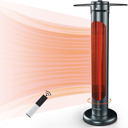 Electric Patio Heater, 1500W IP65 Outdoor/Indoor Infrared Heater with Remote, 8 Heating Levels 8-Hour Timer & Oscillation, Tip-over Protection for Garage Backyard Restaurant
